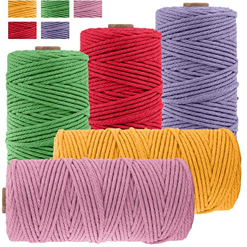 JeogYong 5 Stück Makramee Garn Set, Makramee Garn 3mm x 100m Baumwollgarn Makramee-Seil Weiches Baumwoll-Seil zum Wandbehänge Pflanzenhalter Basteln