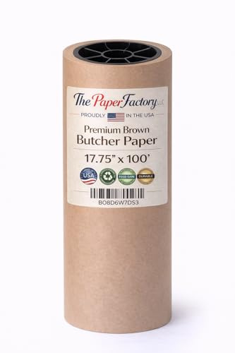 Premium Brown Butcher Paper Roll 17.75” x 100’ Food-Grade Kraft Paper for BBQ Smoking, Meat Wrapping, Crafts, and Food Service. PROUDLY MADE IN THE USA BY THE PAPER FACTORY