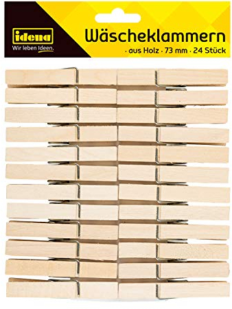 Idena 63133 - Wäscheklammern aus Holz, 24 Stück, ca. 7,3 cm lang, Holzklammern zum Wäsche aufhängen und zum Basteln, Dekorieren und Verzieren
