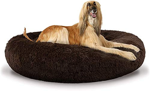 JRUI Weiches Hundebett Rund plüsch Haustierbett Korb Donut Hundehöhle Kuschelkissen Warme kuscheliges Hundesofa für Mittelgroße und Große Hunde- Braun 80x80x20cm