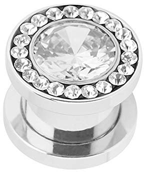 Taffstyle Flesh Tunnel Ohr Piercing Ear Plug Ohrpiercing Schraub Schraubverschluss Edelstahl Multi Zirkonia Kristall 5mm Clear Clear