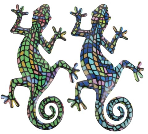 Yardwe Metall Gecko Wanddeko, Charmante Gecko Skulptur FüR Wohnzimmer Schlafzimmer Garten Und Terrasse Material Lebensechte Wandgecko Dekoration
