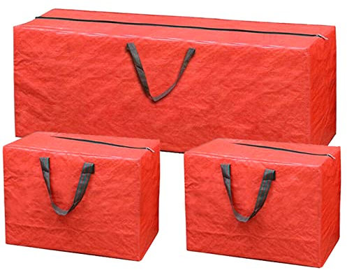 SUL Christmas 3pc Decoration Storage Bags Strong Durable Tearproof Bags with Double Stitched Handle Zip's Sturdy Carry Handles for Xmas Tree Christmas Accessories Red