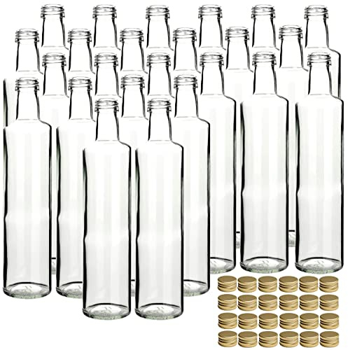 gouveo Lot de 24 bouteilles en verre Dorica de 500 ml avec bouchon à vis PP 31,5 doré - bouteilles d'huile, de vinaigre, de liqueur, vides pour remplissage automatique (DFT500G)