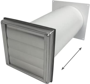 EASYTEC® Edelstahl Standard-Mauerkasten DN 150 mm | Energiesparend | 34157 | Montagefertiges Set, bestehend aus Außenjalousie, Teleskoprohr, Anschlussflansch und zweiter Rückstauklappe