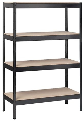 SCHULTE Regalwelt Schwerlastregal mit 4 Holzböden, 180x100x40 cm (HxBxT), Traglast pro Ebene ca. 150 Kg, schwarz-Struktur, Lagerregal, Kellerregal, Werkstattregal, Steckregal