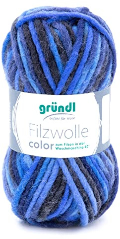 Filzwolle color Gründl,50g/50m,100% Schurwolle,waschfilzen,Waschmaschine,Filzhausschuhe (23 wasserblau)