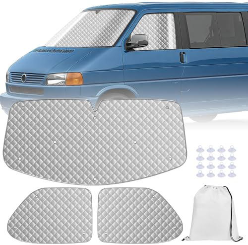 MaxEarn Couvre-fenêtres intérieurs pour VW T4, ensemble de stores thermiques de luxe 3 pièces, couvre-fenêtre avant pour camping-car VW T4, protection UV estivale et protection isolante hivernale