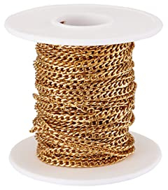 PandaHall 100 cm lange Edelstahl-Panzerketten 4 ~ 5 x 3 x 0,8 mm goldene ungeschweißte gedrehte Ketten Metall-Panzerkette Halskette mit Spule für DIY Armband Schmuckherstellung