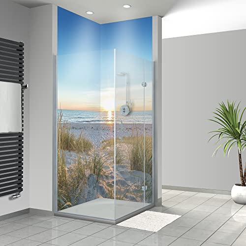 WANDFREUDE individuelle Duschrückwand Aluverbundplatte auf Maß (2 Stück - Küste - Seidenmatt) – Dusche Wandverkleidung Duschwandverkleidung Duschrückwände