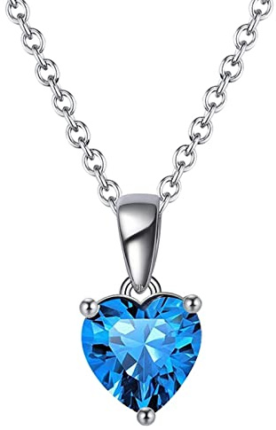 Bellitia Jewelry 925 sterlingsilver hjärta halsband januari månadssten ädelsten hänge med granat, årsdag födelsedagspresent fina smycken presenter till kvinnor flickor, Turkos