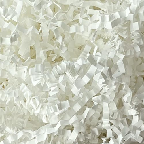 JINZOFLY Skrynkelklippt papper strimlat papper för presentask, skrynkligt pappersskuret papper, påskgräs, silkespapper för presentförpackning och korgfyllning (vit)
