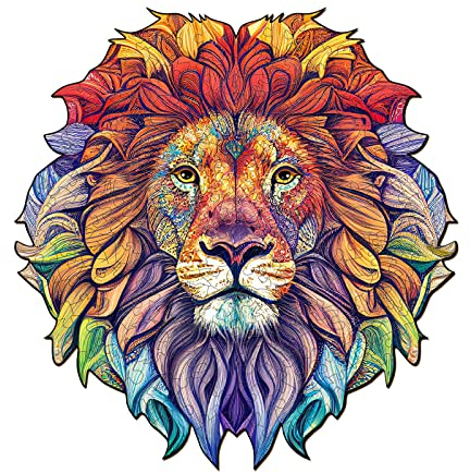 Funnli Holzpuzzles für Erwachsene und Kinder,Einzigartige Tierförmige Holz-Puzzle(STÄRKER LÖWE), Puzzle aus Tierteilen (L-38 * 39.5cm-270 Stück)