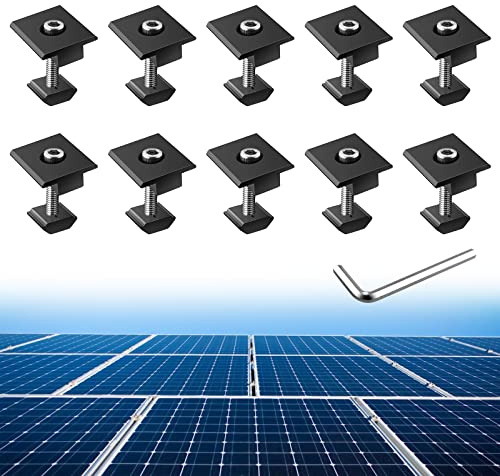 Anbte 10 Stück Mittelklemmen 30mm/35mm T-förmige Aluminiumlegierung Solarmodul Halterungen Kit inkl. 10pcs Schrauben M8*49mm Photovoltaik Solarpanel Montage Befestigungszubehör (Schwarz)