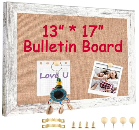 Umtiti MBDB-3343 Holztafel mit Leinen, 33 x 43,2 cm, Pinnwand zum Aufhängen, Vintage-Stil, weißer Holzrahmen, dekorative Pinnwand zum Aufhängen oder Nachrichtenbrett