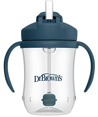 Dr. Brown's Milestones Baby's First Straw Cup, Training Cup with Weighted Straw, 9oz/270mL, Dark Blue, BPA Free, 6m+