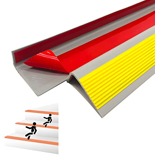 NUACOS PVC Stufenkantenprofil L Form selbstklebendes Treppen Profil, Treppenkantenprofil Treppenkante grob gerieft, Stabil und Rutschhemmend,Gelb,1900cm