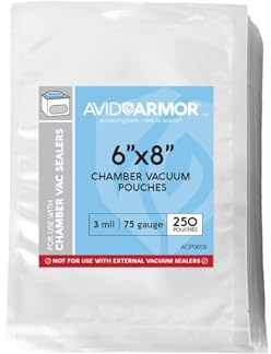 Avid Armor Chamber Machine Pouches, Pre-Cut Chamber Vacuum Sealer Bags, Heavy Duty Seal Pouch, BPA-Free Chamber Sealer, 6 x 8 inches, Pack of 250 Vacuum Chamber Pouches