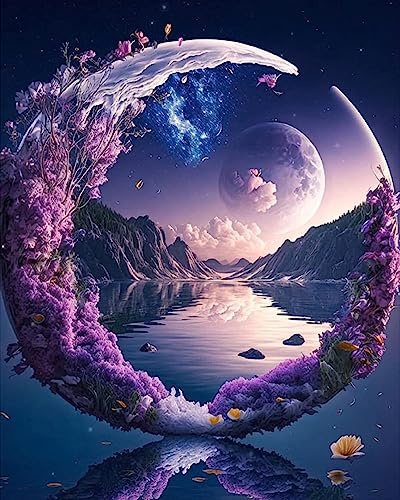 TISHIRON Peinture par numéros pour adultes, Lune - DIY Peinture à l'huile par numéros sur toile - Art floral avec pinceaux et peinture acrylique pour enfants, décoration intérieure 40,6 x 50,8 cm