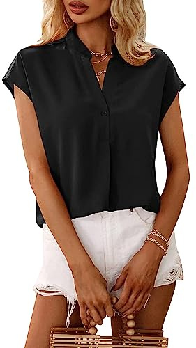 Camisetas Mujer Camiseta con Cuello en V Tops Chiffon Camisa Manga Cortas Blusa Color Sólido T Shirts Verano Casual Sueltas Transpirables