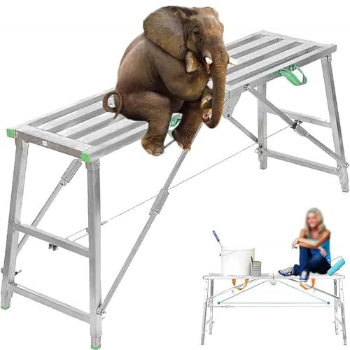 CGLYYDS Arbeitsbühne klappbare,Trittbank bis 150 KG Belastbar, Anti-Rutsch, Rollen -Alu Multifunktionsleiter, Leitergerüst, Arbeitsgerüst, Arbeitsbühne,Arbeitsplattform,160cm