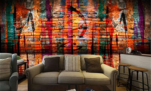 Honony Anpassen 3D-Tapete Wandbilder Retro-Ziegelmuster Kindertapete Buntes Graffiti Große Tapete Wandbilder für Wände Wohnzimmer, Schlafzimmer Dekoration 350x245cm