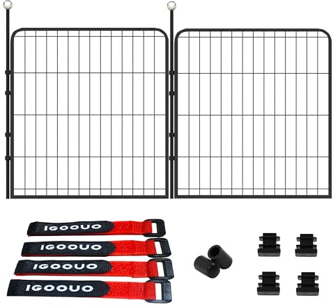 IGOOUO Puppy Playpen Indoor/Outdoor,24'' Portable Dog Playpen with Easy-Carry Straps,2 Add-On Panels Dog Pen Play Pen for Small Dogs,Rustproof Pet Playpen for Camping RV Yard