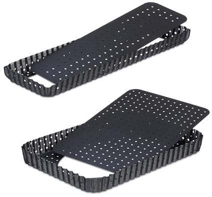 Relaxdays Juego Molde para Tartas, Set de 2, con Base Extraíble y Agujeros, 2 Tamaños, Antiadherente, Rectangular, Antracita, Acero, 2,5 x 35 x 11 cm