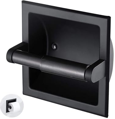 Porta rotolo di carta igienica da incasso in metallo nero da parete per bagno durevole design salvaspazio resistente con staffa di montaggio