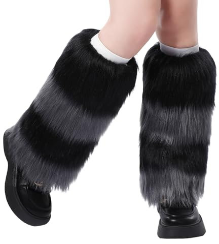Duohropke Damen Kunstpelz Beinwärmer Plüsch Beinwärmer, Mädchen Furry Fuzzy Beinwärmer Winter Stulpen Damen für Winterwärmer Karneval Halloween Fasching Mottoparty Verkleidung