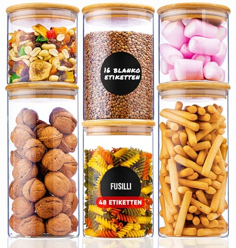 Deco haus Vorratsgläser mit Deckel luftdicht + Etiketten [6er KOMBI SET] | Für Müsli, Cornflakes, Mehl & Co - Vorratsdosen Glas mit Deckel Aufbewahrungsglas - Aufbewahrungsbox Küche Vorratsglas