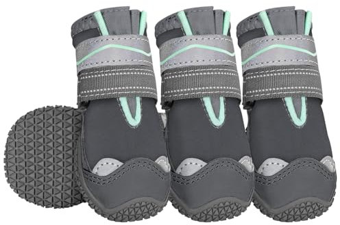 SlowTon Hundeschuhe Pfotenschutz, 4 Stück wasserdichte Hunde Schuhe Outdoor mit Rutschfester Sohle, reflektierendem Klettverschluss Hundestiefel für kleine mittlere große Hunde Winter