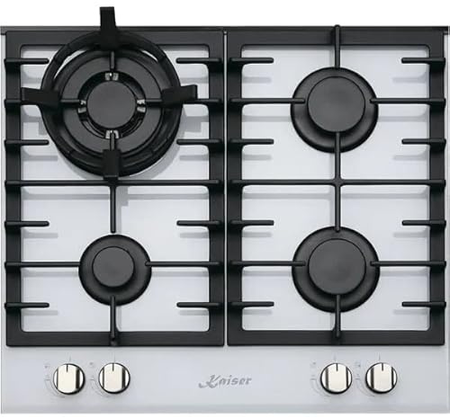 Kaiser KCG 6380 W Turbo Glaskeramik Gaskochfeld Einbau, 4 Hochwertige Brenner, 3,8 kW dreikreis Turbo-Brenner mit Wok- Adapter aus Gußeisen