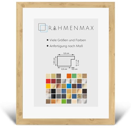 RahmenMax® Morena Bilderrahmen Holz 50x70 cm zum Aufhängen/Bilderrahmen Maßanfertigung möglich/MDF Posterrahmen/Bilder Rahmen in Fichte Dekor mit 1mm klarem Acrylglas/Puzzle Rahmen