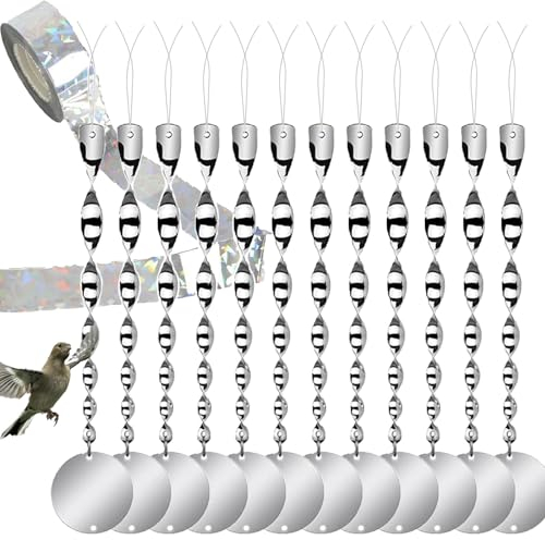 May Huang 12 Pcs Effaroucheur Oiseaux, Spirales Repulsifs Oiseaux, 360 Répulsif d'oiseaux Réfléchissant Éloignez Les Oiseaux De Vos Fenêtres pour Balcon, Arbres Fruitiers, Potager