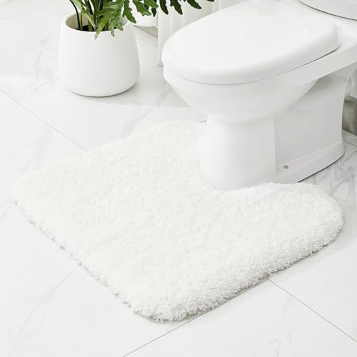 Ruggnovea White Toilet Rug for Bathroom Floor Non-Slip Washable Toilet Mat U Shape Plush Absorbent Bath Contour Rug for Toilet 22x24 inches Luxury Around Toilet Rug