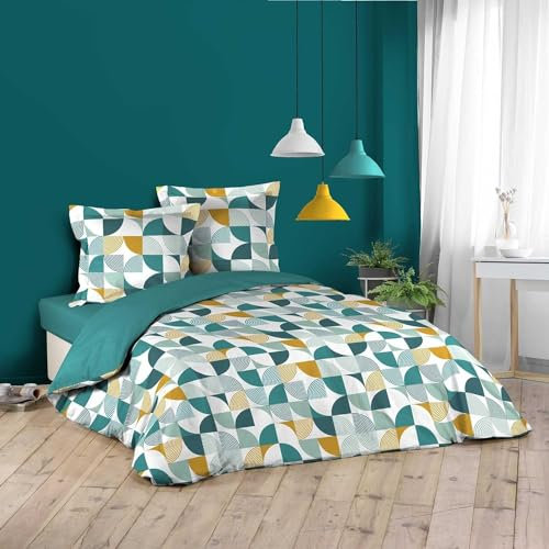 EXSANLIEAY TüRkis BettwäSche 135x200 Geometrie Muster Wende BettwäSche-Sets Microfaser Bettbezug & 2 Kissenbezug 80x80 mit Reißverschluss, Weich & Bügelfrei, Als Ganzjahres-Bettwäsche Geeignet