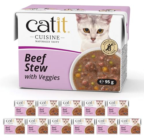 Catit Cuisine Beef Stew, Grain Free Wet Cat Food in Broth, Tender Meat Stew for Adult Cats, 95g Tetra Pack x12