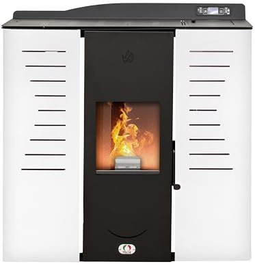 STUFE A PELLET ITALIA Italia 25 KW – Estufa de pellets Hydro para calefacción y agua caliente, eficiencia 90% calentador, 180 m², diseño fino, autonomía de 16 h, programable, 5 potencias, garantía de