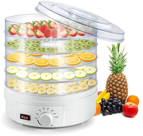 QIANMEI Food Dehydrator With 5 Trays, Fruit Vegetable Herb Meat Dryer, Pet Food Air Dryer,360°Rotatable Drying Machine For Fruit Mushroom, Herb, Seed