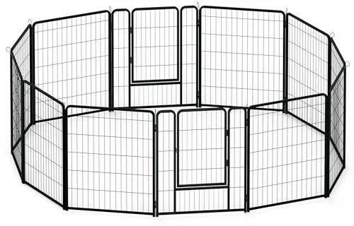 VANCHEMO Freilaufgehege Hund 12-teilig Welpenlaufstall Hundelaufstall 80cm hoch Hundezaun mit Türen Freigehege für Innen und Outdoor Tierlaufstall Hunde(12 Gitterplatten je 65 x 80 cm)
