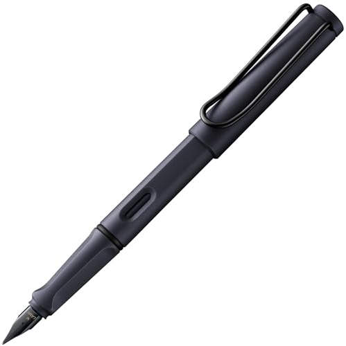 Lamy safari steel black Füller - Füllhalter mit ergonomischem Griff & polierter Stahlfeder in Strichbreite B - robuster ASA-Kunststoff - inkl. Tintenpatrone T 10 blau - Rechtshänder