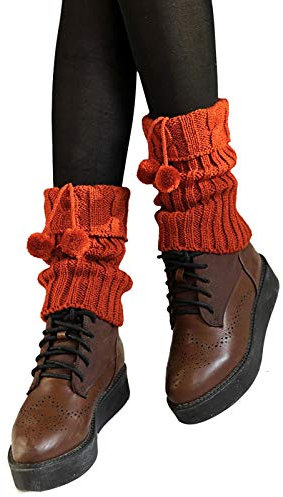 Warme Winter Kurze Beinstulpen Gestrickte Beinstulpen Warme Socken Gestrickte Fußkettchen Socken Plüschsocken Kurze Knöchelwärmer Stulpen Damen Beinwärmer Legwarmers Thermosocken (Orange, One Size)