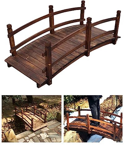 Pont de jardin en bois - Petit pont de bassin décoratif en arc pour cour extérieure, charge de 300 kg - Parfait pont d'allée de jardin pour une décoration charmante de paysage.