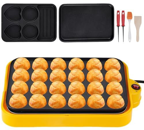 Macchina elettrica per Takoyaki, macchina da forno antiaderente multifunzione a 24 fori con 3 piastre di cottura intercambiabili per griglia, pan cake e cake pops, per preparare Takoyaki giapponese