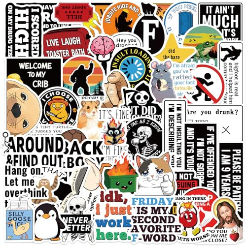 50PCS Prank Meme Stickers, Cartoon Joke Doodle Stickerbomb Pack Funny Laptop Decals, Waterproof Vinyl Sticker for Water Bottles, Welcome to My Crib Graffiti Stickers for Laptop, Skateboard, Luggage