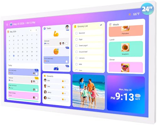 24 Zoll Digitaler Kalender Wand-für-Meal-Planer - Touchscreen Interaktives Display für Aufgabendiagramm und Sternbelohnungen, kein Abonnement, automatische Synchronisierung Online-Kal per APP