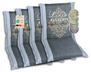 GO-DE Textil Bequeme und attraktive Polsterauflagen für Niederlehner-Gartenstühle (4er-Set, Wappen Living Garden anthrazit, Niederlehner)