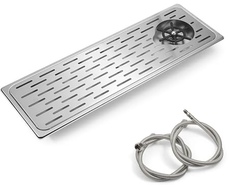 Enjuagador de Vasos, Bandeja de Drenaje y Goteo, Lavavasos de Acero Inoxidable, Descarga Automática Integrada para Hogar(Silver,Large)