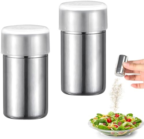 2 Stück Mini Salzstreuer Portable Salz und Pfefferstreuer Klein Gewürzglas Mini Gewürzstreuer Edelstahl Mini Salzstreuer für Camping zu Hause Arbeit Restaurant BBQ
